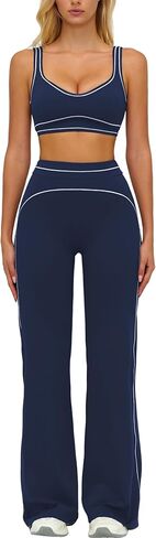 Women 2 Piece Workout U Back Color Block Sports Bra High Waist Tummy Control Active Leggings Yoga Pilates Outfits in Saudi Arabia
