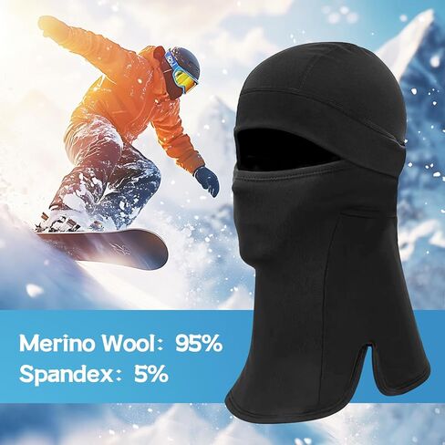 Ski Mask, Merino Wool Balaclava for Men & Women - Thermal Windproof Black Ski Mask for Skiing & Snowboarding, Breathable Winter Face Mask in Saudi Arabia