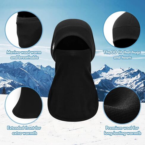 Ski Mask, Merino Wool Balaclava for Men & Women - Thermal Windproof Black Ski Mask for Skiing & Snowboarding, Breathable Winter Face Mask in Saudi Arabia