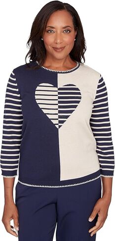 Alfred Dunner Women's Heart Motif Detail Striped Sweater in Saudi Arabia