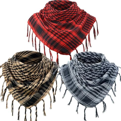 SATINIOR 3 Pcs Shemagh Keffiyeh Head Neck Scarf Turban Unisex Arab Plaid Fringe Scarves with Tassel for Outdoor Camping Accessory(Army Green, Coffee, Sapphire Blue) in Saudi Arabia
