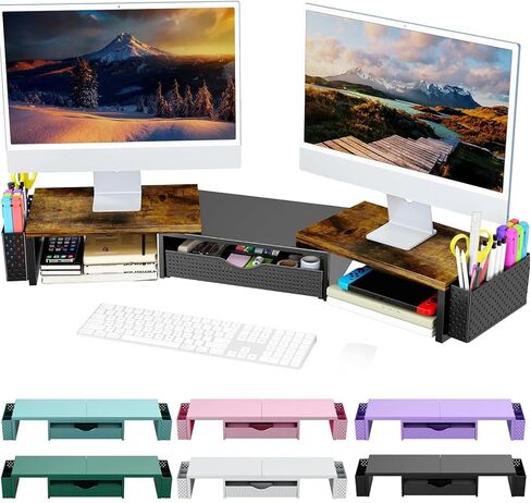 Spacrea Dual Monitor Stand Riser with Drawer and 2 Pen Holders in Saudi Arabia