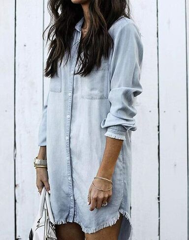 سترة Kedera النسائية من قماش الدنيم كاجوال بأكمام طويلة لصديقك المتعثر بأزرار سفلية من الجينز in Saudi Arabia