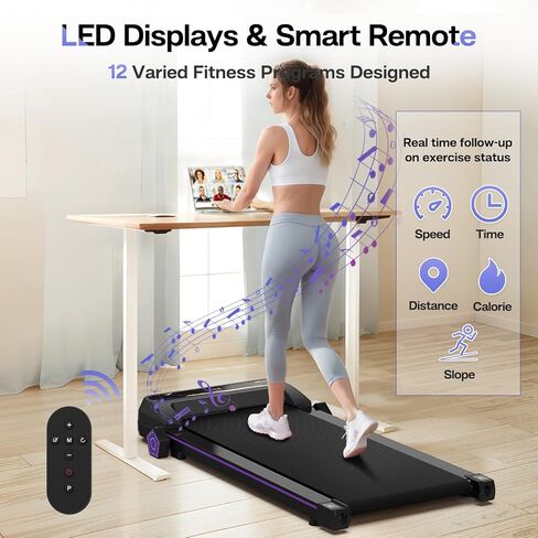 Walking Pad,Max 2.5 HP Portable Under Desk Treadmill,265LBS Capacity Installation-Free Treadmills for Home & Office Small,Remote Control LED Display in Saudi Arabia