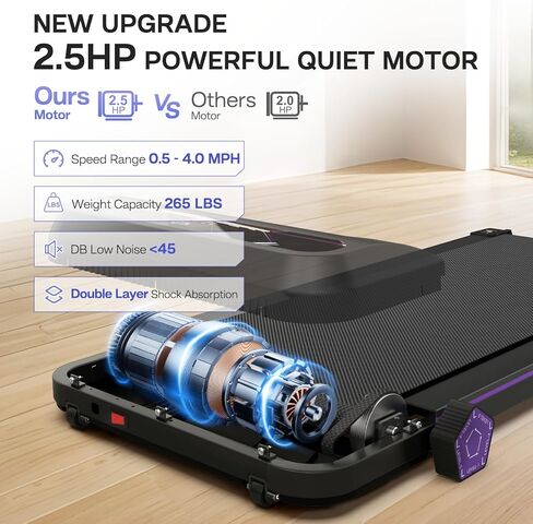 Walking Pad,Max 2.5 HP Portable Under Desk Treadmill,265LBS Capacity Installation-Free Treadmills for Home & Office Small,Remote Control LED Display in Saudi Arabia