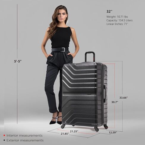 InUSA AURUM Hardside Luggage with Spinner Wheels | 32 in Durable Lightweight Extra Large Checked Suitcase for Travel | Zipper Suit Case with Gel Handles and Trolley | Black in Saudi Arabia