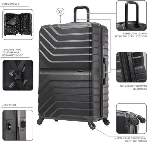 InUSA AURUM Hardside Luggage with Spinner Wheels | 32 in Durable Lightweight Extra Large Checked Suitcase for Travel | Zipper Suit Case with Gel Handles and Trolley | Black in Saudi Arabia