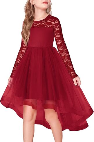 Arshiner Flower Girl Lace Tutu Dresses High Low Hem Long Sleeve Flowy Formal Party Wedding Dress in Saudi Arabia