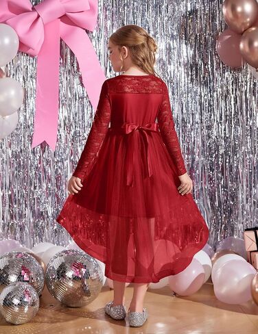 Arshiner Flower Girl Lace Tutu Dresses High Low Hem Long Sleeve Flowy Formal Party Wedding Dress in Saudi Arabia