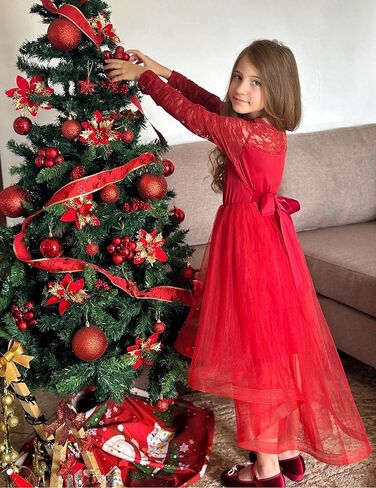 Arshiner Flower Girl Lace Tutu Dresses High Low Hem Long Sleeve Flowy Formal Party Wedding Dress in Saudi Arabia