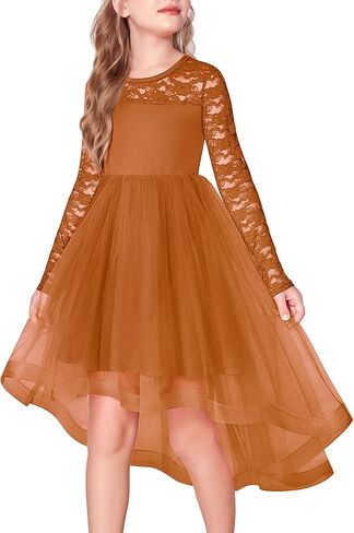 Arshiner Flower Girl Lace Tutu Dresses High Low Hem Long Sleeve Flowy Formal Party Wedding Dress in Saudi Arabia