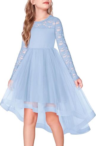 Arshiner Flower Girl Lace Tutu Dresses High Low Hem Long Sleeve Flowy Formal Party Wedding Dress in Saudi Arabia