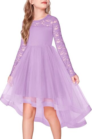 Arshiner Flower Girl Lace Tutu Dresses High Low Hem Long Sleeve Flowy Formal Party Wedding Dress in Saudi Arabia