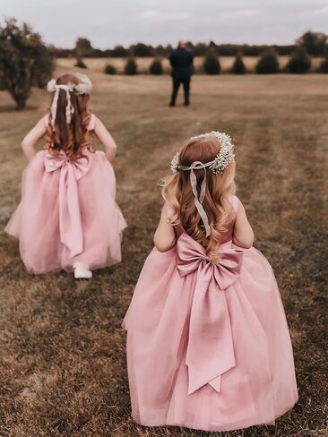 Flower Girl Dresses Satin Tulle Princess Pageant Dress for Wedding Kids Pearls Prom Ball Gowns with Bow-Knot in Saudi Arabia