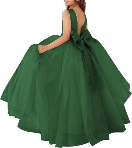 Flower Girl Dresses Satin Tulle Princess Pageant Dress for Wedding Kids Pearls Prom Ball Gowns with Bow-Knot in Saudi Arabia