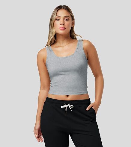 Fioboc Cropped Tank Tops for Women Sleeveless Scoop Neck Workout Crop Tops Breathable Slim Fit Yoga Gym Activewear Shirt in Saudi Arabia