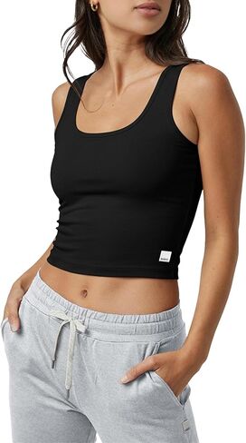 Fioboc Cropped Tank Tops for Women Sleeveless Scoop Neck Workout Crop Tops Breathable Slim Fit Yoga Gym Activewear Shirt in Saudi Arabia