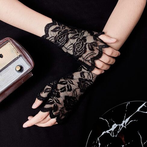 SATINIOR 3 أزواج من القفازات النسائية القوطية، قفازات بدون أصابع، قفازات Steampunk للحفلات التنكرية in Kuwait