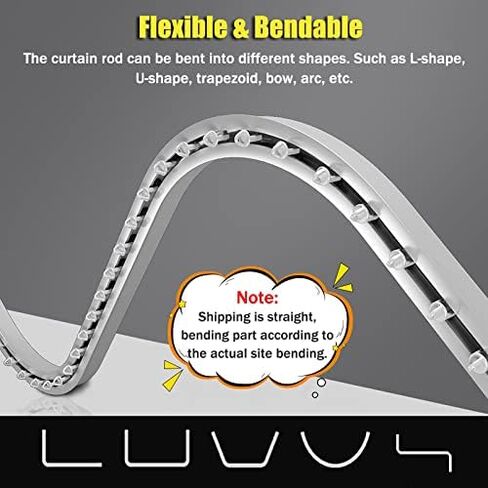 Flexible Bendable White Curtain Track, Recessed Ceiling Mount for Home/Office/Nursery/Hotel, Adjustable 3.3-26.3ft Aluminum Sliding Rod (9.5ft/290cm) in Saudi Arabia
