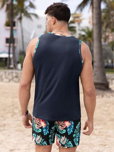 Men's 2 Pieces Set Floral Print Elastic Waist Shorts Sleeveless Tank Top Outfit Tracksuit Sets in Saudi Arabia