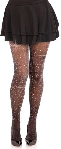 Leg Avenue Women's Loralie Spandex Lurex Rhinestone Tights for Women, BLK/SILVER, One Size in Saudi Arabia