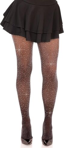 Leg Avenue Women's Loralie Spandex Lurex Rhinestone Tights for Women, BLK/SILVER, One Size in Saudi Arabia