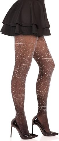 Leg Avenue Women's Loralie Spandex Lurex Rhinestone Tights for Women, BLK/SILVER, One Size in Saudi Arabia