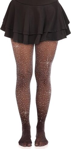 Leg Avenue Women's Loralie Spandex Lurex Rhinestone Tights for Women, BLK/SILVER, One Size in Saudi Arabia