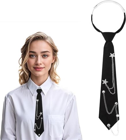 ربطة عنق للنساء، ربطات عنق موحدة ربطة عنق بسلسلة معدنية مربوطة مسبقًا وربطة عنق سوداء قابلة للتعديل لزي قميص المدرسة in Kuwait