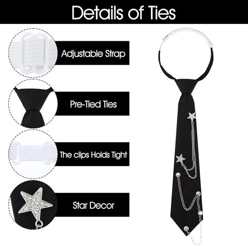 ربطة عنق للنساء، ربطات عنق موحدة ربطة عنق بسلسلة معدنية مربوطة مسبقًا وربطة عنق سوداء قابلة للتعديل لزي قميص المدرسة in Kuwait