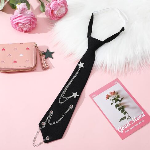 ربطة عنق للنساء، ربطات عنق موحدة ربطة عنق بسلسلة معدنية مربوطة مسبقًا وربطة عنق سوداء قابلة للتعديل لزي قميص المدرسة in Kuwait