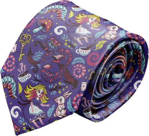 Novelty Necktie for Men (Alice Wonderland Fairytale Story Pattern) Fun Conversational Silky Tie, Neck Tie for Party, Events, Unique and Original in Saudi Arabia