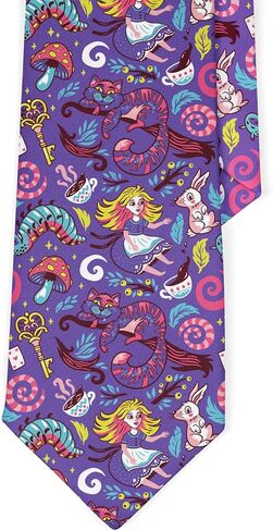 Novelty Necktie for Men (Alice Wonderland Fairytale Story Pattern) Fun Conversational Silky Tie, Neck Tie for Party, Events, Unique and Original in Saudi Arabia