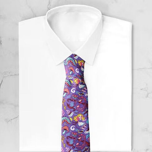 Novelty Necktie for Men (Alice Wonderland Fairytale Story Pattern) Fun Conversational Silky Tie, Neck Tie for Party, Events, Unique and Original in Saudi Arabia