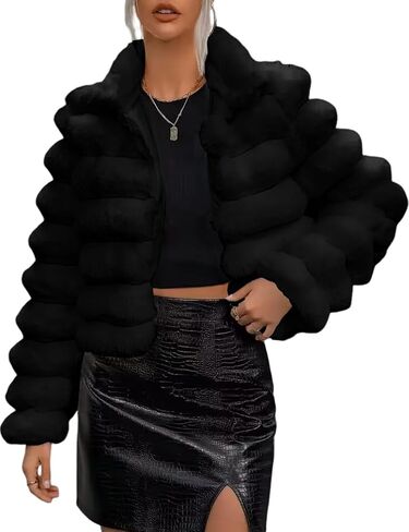 Yimoon Women's Faux Fur Coat Fluffy Long Sleeve Lapel Cropped Jackets Open Front Shaggy Coat Outerwear in Kuwait