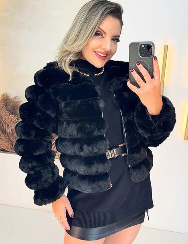 Yimoon Women's Faux Fur Coat Fluffy Long Sleeve Lapel Cropped Jackets Open Front Shaggy Coat Outerwear in Kuwait