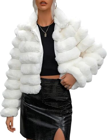 Yimoon Women's Faux Fur Coat Fluffy Long Sleeve Lapel Cropped Jackets Open Front Shaggy Coat Outerwear in Kuwait