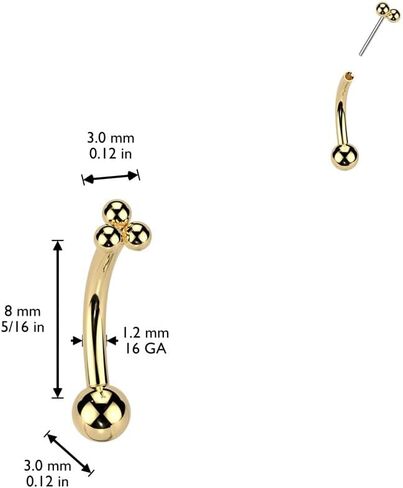 Pierced Owl 16GA ASTM F-136 Implant Grade Titanium Threadless Push-In Triple Ball Cluster Top Eyebrow Curved Barbell in Saudi Arabia
