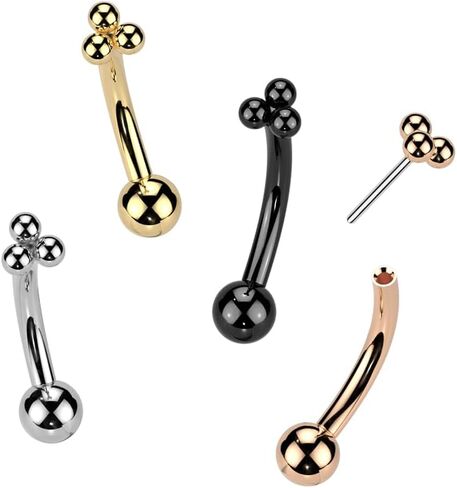 Pierced Owl 16GA ASTM F-136 Implant Grade Titanium Threadless Push-In Triple Ball Cluster Top Eyebrow Curved Barbell in Saudi Arabia