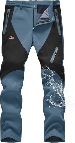 TBMPOY Men's Snow Pants Fleece Lined Hiking Winter Waterproof Softshell Ski Outdoor Insulated Climbing Pants Zipper Pockets in Kuwait