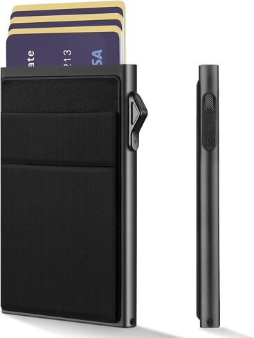 YESIIW Wallet for Men, Minimalist Wallet for Men with Money Clip, Slim Card Holder Mens Wallets RFID Blocking, Pop Up Metal Wallet Credit Card Case for Cash and Coins, Black in Saudi Arabia
