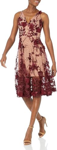 Dress the Population Women's Audrey Spaghetti Strap Midi A-line 3D Floral Dress in Kuwait