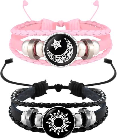 Sun and Moon Bracelets for Couples, Matching Black and Pink Adjustable Set, Couples Jewelry Gift for Him and Her in Saudi Arabia