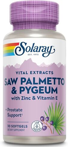 SOLARAY Saw Palmetto and Pygeum - Saw Palmetto للرجال مع لحاء Pygeum والزنك وفيتامين E وزيت بذور اليقطين - مكملات البروستاتا للرجال مع بيتا سيتوستيرول - ضمان لمدة 60 يومًا - 30 وجبة، 30 كبسولة هلامية in Kuwait
