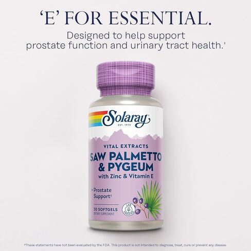 SOLARAY Saw Palmetto and Pygeum - Saw Palmetto للرجال مع لحاء Pygeum والزنك وفيتامين E وزيت بذور اليقطين - مكملات البروستاتا للرجال مع بيتا سيتوستيرول - ضمان لمدة 60 يومًا - 30 وجبة، 30 كبسولة هلامية in Kuwait