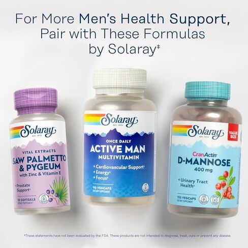 SOLARAY Saw Palmetto and Pygeum - Saw Palmetto للرجال مع لحاء Pygeum والزنك وفيتامين E وزيت بذور اليقطين - مكملات البروستاتا للرجال مع بيتا سيتوستيرول - ضمان لمدة 60 يومًا - 30 وجبة، 30 كبسولة هلامية in Kuwait