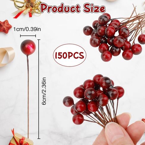 التوت هولي الاصطناعي 150 جهاز كمبيوتر شخصى صغير 10 مم عيد الميلاد هولي التوت ينبع للحرف اليدوية فو التوت الأحمر ينبع ديكور التوت وهمية على الأسلاك لزينة شجرة عيد الميلاد زهرة إكليل DIY الحرفية استخدام in Kuwait