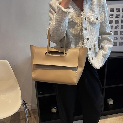 Women Vintage PU Leather Large Tote Bag Flap Tote Top Handle Satchel Handbags Shoulder Purses in Saudi Arabia