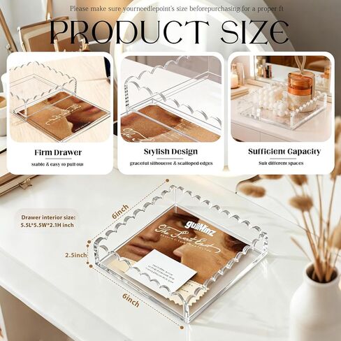 صواني أكريليك لنقطة الإبرة مقاس 15.24 سم × 15.24 سم، صينية أكريليك صدفية من OUPSAUI مع درج لإدخال نقطة الإبرة والصور والفن والنسيج والمناديل وسلة عرض الرسائل، هدية صينية مزخرفة للمكتب المنزلي in Kuwait