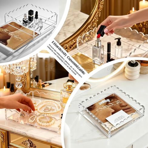 صواني أكريليك لنقطة الإبرة مقاس 15.24 سم × 15.24 سم، صينية أكريليك صدفية من OUPSAUI مع درج لإدخال نقطة الإبرة والصور والفن والنسيج والمناديل وسلة عرض الرسائل، هدية صينية مزخرفة للمكتب المنزلي in Kuwait